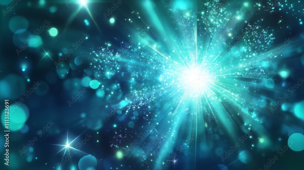 Poster abstract light burst with shimmering particles.