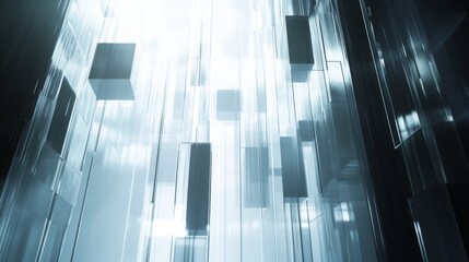 Obraz premium Abstract light beams with floating cubes.