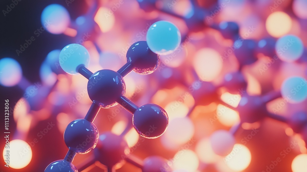 Poster abstract molecular structure with colorful nodes.