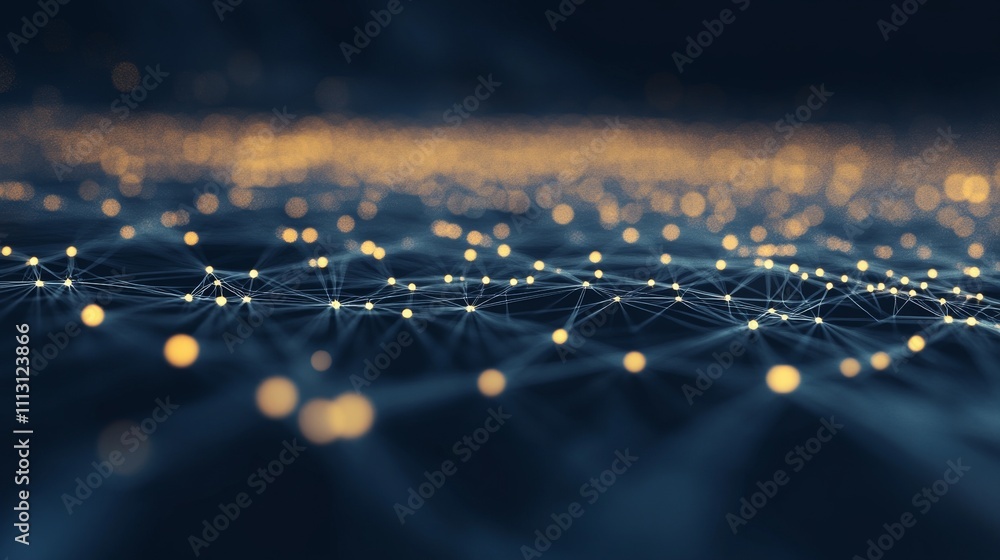 Poster abstract network of glowing nodes and lines.