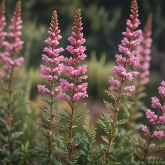 Fototapeta premium Closeup of the stem and leaves of pink heather Calluna vulgaris flowers with subtle texture effects, pink flowers, leaf, botanical