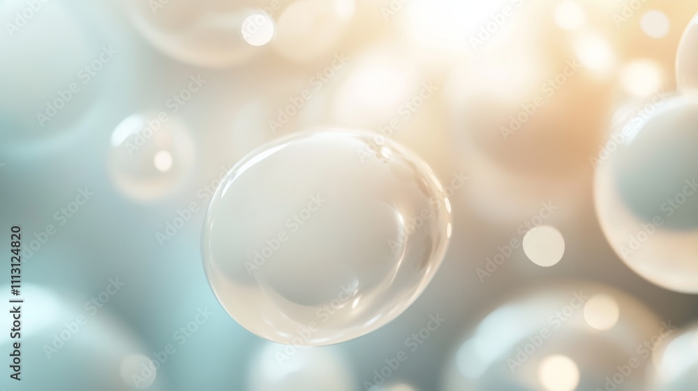 Poster close-up of translucent soap bubbles floating.