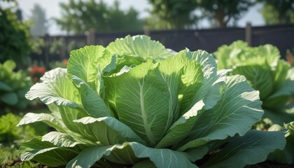 Cabbage plants swaying gently in the garden breeze, movement, gentle, garden