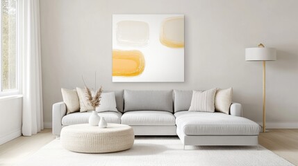 Cozy Living Space with Gray Sofa and Abstract Art