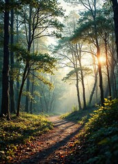 Fototapeta premium A peaceful evening in the woods with soft light, nature, calm, peaceful