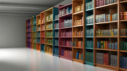 illustration of bookshelves in the library