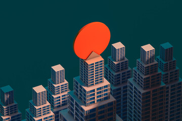 Sunlit modern architecture with vibrant circular element on rooftop