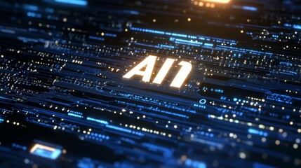 Obraz premium Futuristic digital background with AI elements.