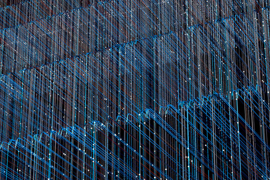 Abstract technology background showcasing steps of lines and particles