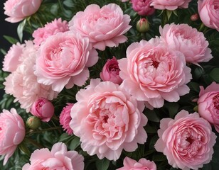 Beautifully arranged bouquet of pink roses, peonies, and carnations, flowers, delicate