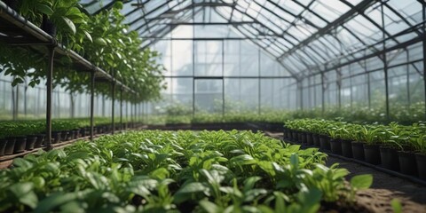 lush green seedlings in a greenhouse growing organically, organic farming, growth, greenhouse farm