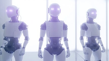 Futuristic robots in a modern setting.