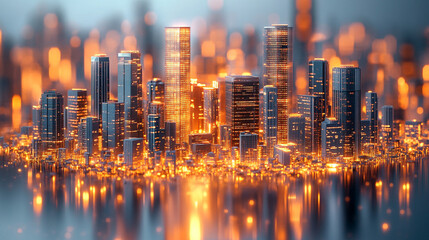 Obraz premium futuristic cityscape model featuring holographic elements and advanced technology, symbolizing progress, innovation, and the merging of digital and physical worlds in a modern urban environment