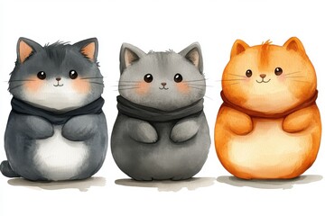 Obraz premium Cute cartoon cats in various colors, designed to evoke warmth and charm.