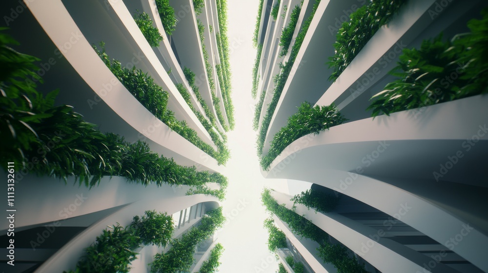 Poster Modern architecture with greenery and light.