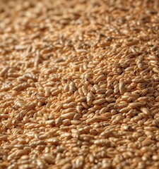 Obraz premium Selective focus on golden wheat grains in a pile, farm, harvest, seed, baking, crop