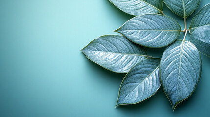 Obraz premium minimalist aesthetic composition featuring delicate, lush green leaves in a serene background, symbolizing growth, harmony, and the beauty of nature