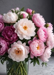 Freshly cut peonies arranged in a luxurious bouquet , flower arrangement, wedding decoration, high end