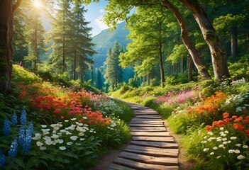 Obraz premium Beautiful and Peaceful Nature Scenery Illustration Landscape Countryside Tranquil Vibrant and Colorful