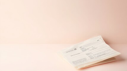 Naklejka premium Stack of medical documents on peach background table