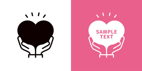 両手でハートを持つアイコン＿手とハートのマーク＿コピースペース＿びっくり