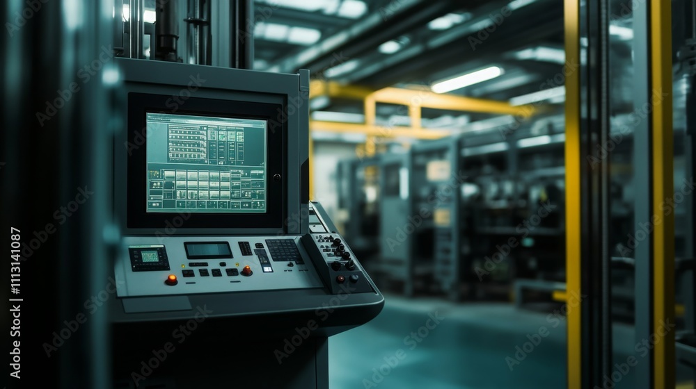Poster advanced machinery operates in a wine production facility, showcasing automated processes for managi
