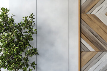 Modern Wall Design with Plants and Wood Paneling