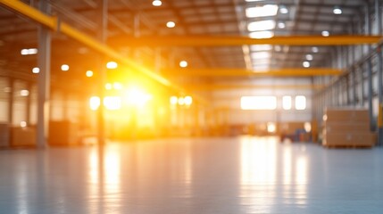 Fototapeta premium Bright industrial warehouse interior with sunlight streaming in.