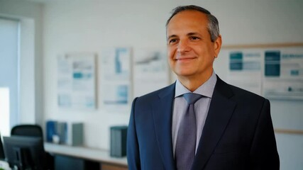 A well-dressed White man in a modern office radiates professionalism and approachability