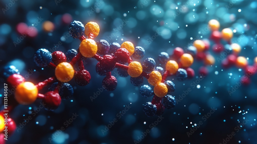 Poster abstract visualization of pain receptors showcasing molecular structures in dynamic motion