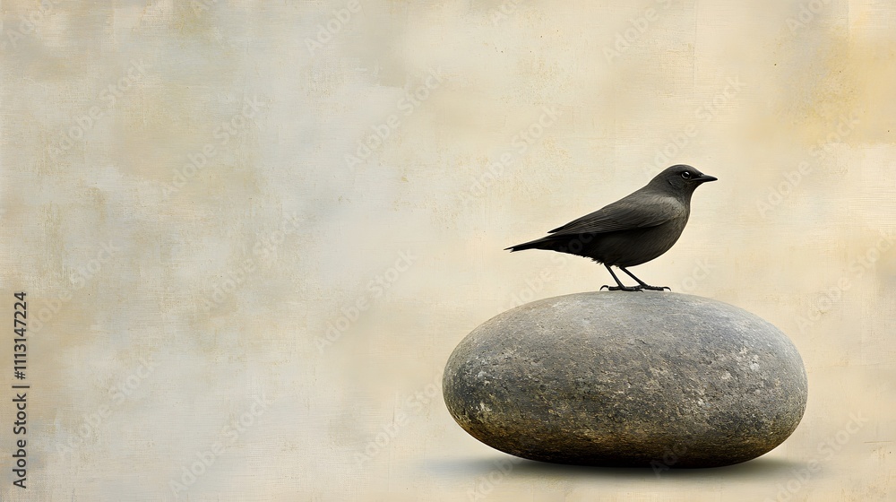 Aufkleber a clean and simple view of a thunderbird perched softly atop a flat stone, its shadow subtle against