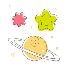 Space objects. Vector illustration. Sketch style drawing. Cartoon style.