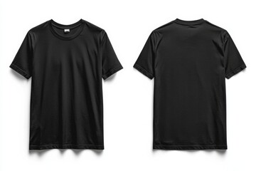 Black T-shirt Mockup with Front and Back View on Isolated White Background