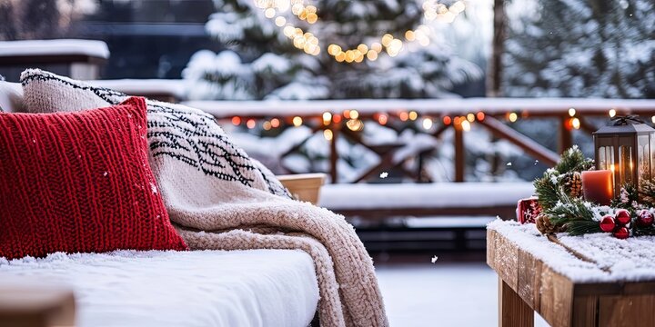 Cozy Winter Patio  Snow  Christmas Decor   Warm Blanket