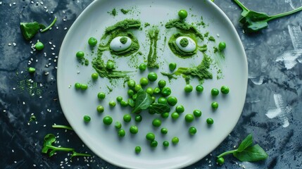 Obraz premium Starvation is on the plate, food shortages, starvation due to war and inflation. face green beans