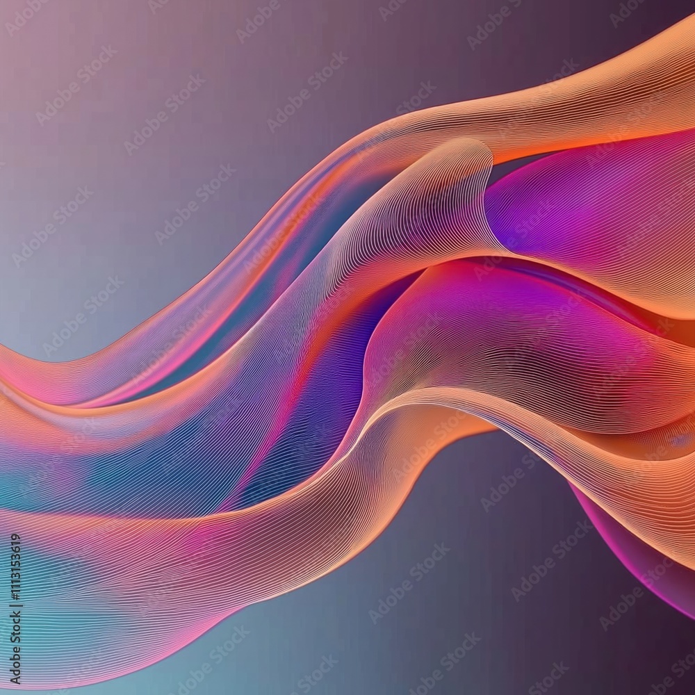 Poster abstract illustration of flowing waves in vibrant colors. fluid lines create dynamic shapes. modern 