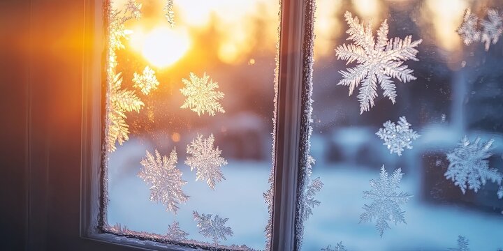 Winter Sunset Frost Patterns on Window Pane