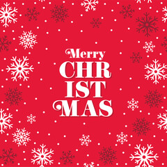 Seamless Pattern of Christmas Snowflakes with Merry Christmas Text Isolated on Red Background- Christmas Vector Illustration