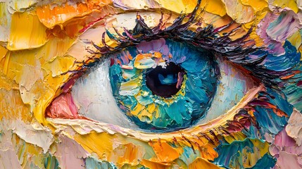 Fototapeta premium Vibrant Impasto Painting of a Blue Eye