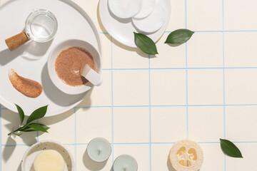 Natural Skincare Ingredients Flat Lay With Exfoliating Mask