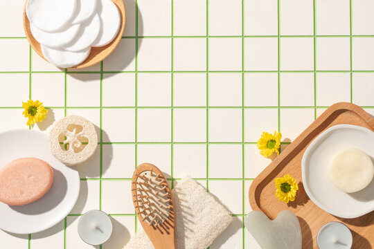 Spa and Beauty Products on a Checkered Background