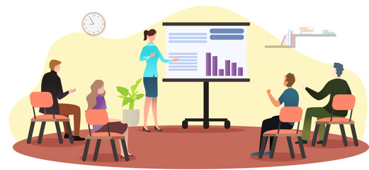 meeting trainer employee training vector illustration, HR training staff and employees to improve team functionality and productivity