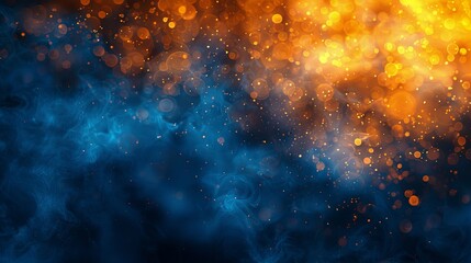 Abstract Blue and Orange Smoke with Glowing Bokeh Lights