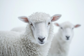 Close-up shot of sheep in a studio setting against a white background, perfect for a copy space image.