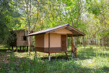 A small house or hut in a rubber plantation