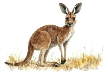 Fototapeta premium A detailed illustration of a kangaroo standing in a grassy area.