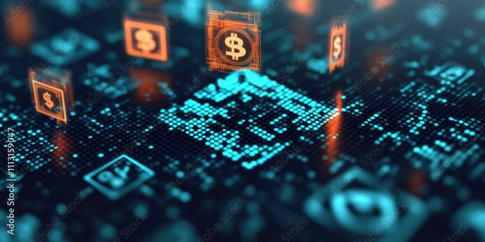 Poster digital currency network abstract visualization: a futuristic representation of cryptocurrency trans