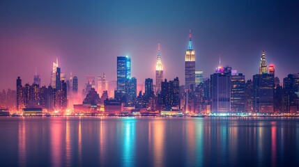 Obraz premium Skyline with iconic buildings illuminated in New Year Eve lights, celebrating the transition to a new year