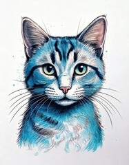 artistic portrait of a pet cat, hand drawn sketch, cats art