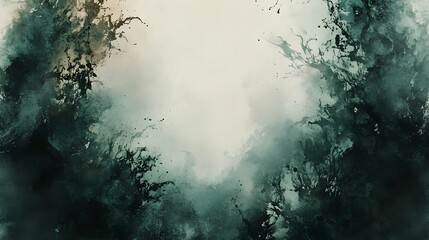 Abstract Dark Green Ink Splashes Artistic Background